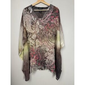 Maggie Barnes Sheer Tunic Blouse Women's 3X Fairy Earthy Whimsigoth Flowy Top